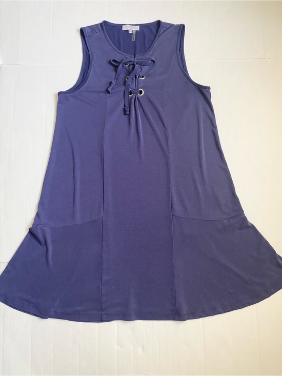 1. State Dresses & Skirts - 1.STATE Blue Lace-Up Sleeveless Shift Dress Knit Flounce Size Medium EUC